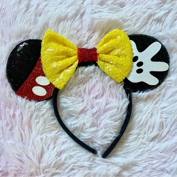 Disney Sequins Black & Yellow Mickey Mouse Ears Headband - Picture 1 of 4